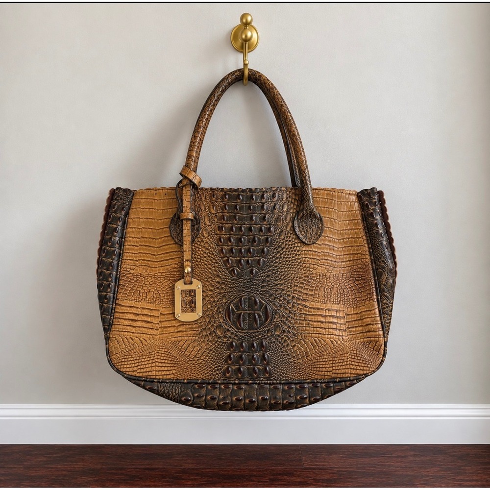 Brahmin Pecan Melbourne Medium Asher Tote Bag & Matching Wristlet Pouch Set